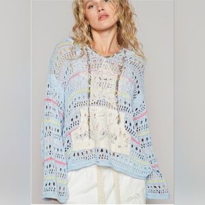 POL Lace Star Patch Pocket Mesh Long Sleeve Hoodie Top